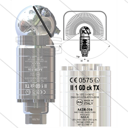 A42R-316 ATEX - selbstdrehender Tankreiniger - NSF / FDA genehmigt - 40 bis 140 Bar