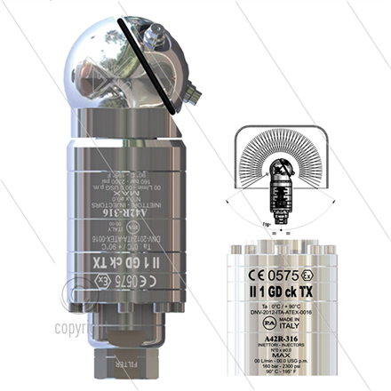 A42R-316 ATEX - selbstdrehender Tankreiniger - NSF / FDA genehmigt - 40 bis 140 Bar