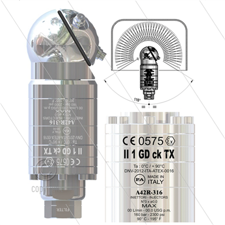 A42R-316 ATEX - selbstdrehender Tankreiniger - NSF / FDA genehmigt - 40 bis 140 Bar