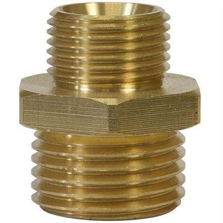 Doppelnippel 1/4"AG : 1/2"AG Messing 400 bar Länge: 27 mm. Max. 150 °C