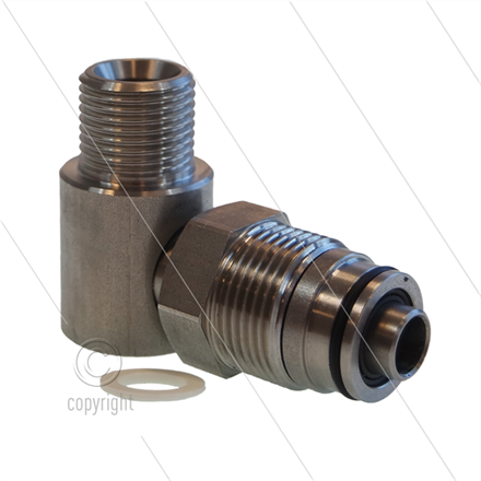 Drehgelenk Edelstahl Ramex 3/4" AG x 1/2" AG - 400 bar - NW10 - 90°C - Viton + EPDM