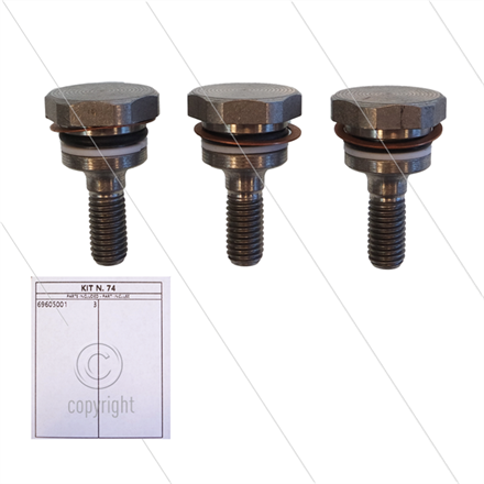Kit 74 - Satz Plungerschrauben + Dichtungen (3x) - Serie 69 - W4 - T33 - T44 - T55