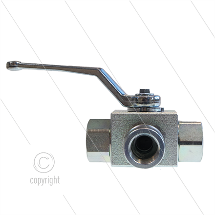 Kugelhahn 1/2" - 3-Wege - Stahl - L-Bohrung - 400 Bar - 3 x 1/2"IG