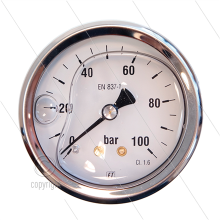 Manometer 0-100 Bar - 1/4" AG - Eingang hinten - Ø63mm