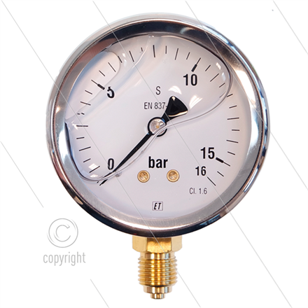 Manometer 0-16 Bar - 1/4" AG - Eingang unten - Ø63mm