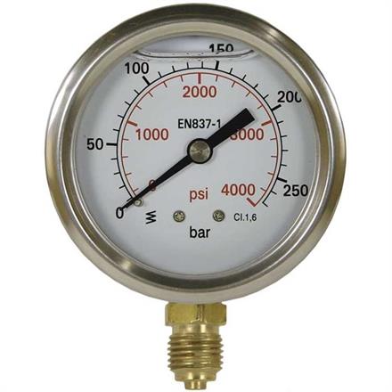 Manometer 50 mm 0-250 bar 1/4"AG Edelstahl Anschluß unten