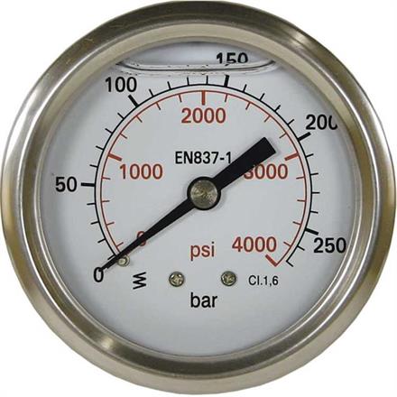 Manometer 50 mm 0-400 bar 1/4"AG Edelstahl Anschluß hinten