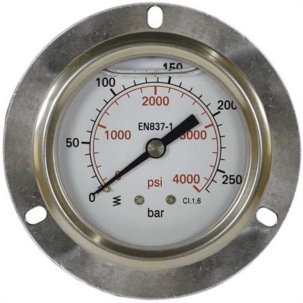 Manometer 63 mm 0-250 bar 1/4"AG Edelstahl Einbau Anschluß hinten