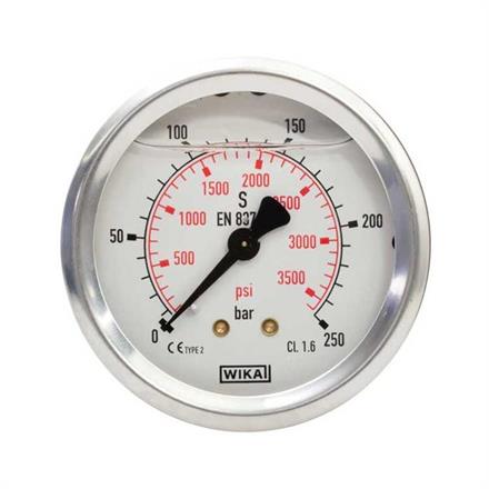 Manometer 63 mm 0-250 bar 1/4"AG Edelstahl WIKA  Anschluß hinten