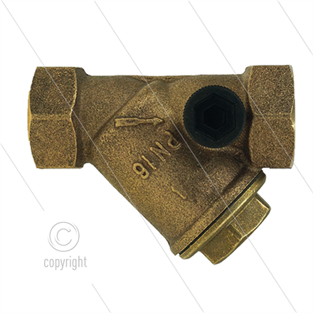 Messingfilter mit 2 x 1/4" IG Bypass Anschluss - 400 mµ - 16 bar - 30 l/min - 2 x 1/2" IG