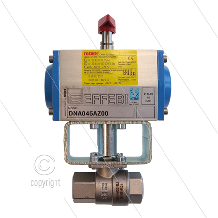 Pneum. kugelhahn RVS316 - 1/2" met doppelwirkende actuator -