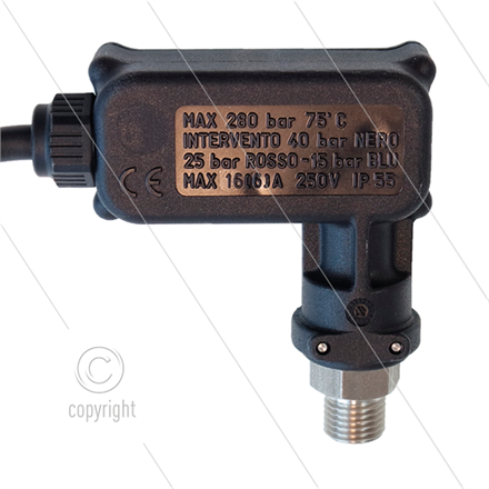 PR16 - Druckschalter - Edelstahl 1/4" AG - Einschaltdruck 40 Bar - max 350 Bar - (schwarze
