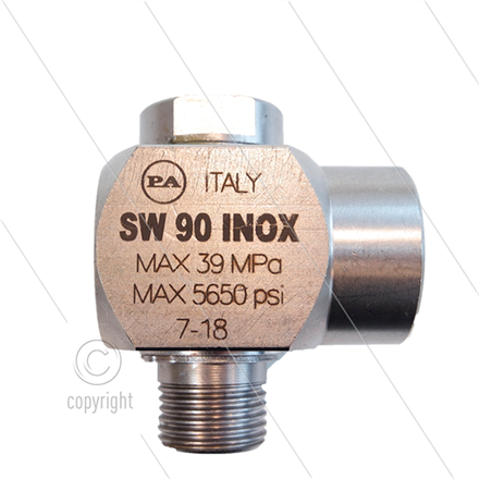 SW90 - Winkeldrehgelenk - Edelstahl - 350 Bar - 80 l/min - max 90°C - 1/2" AG x 1/2" IG