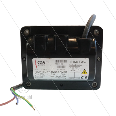 Zündtrafo COFI - TRS812C - Primair: 230V / 0,5A - Secundair: 2 x 4kV / 12mA - ED 100%