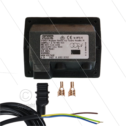 Zündtrafo FIDA Compact 8/10-100-400 - mit Kabel - Primair: 400V / 0,3A - Secundair: 2 x 4k
