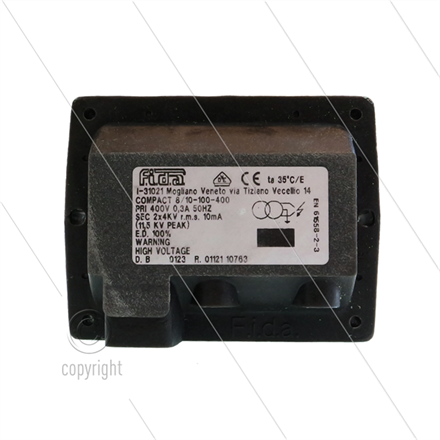 Zündtrafo FIDA Compact 8/10-100-400 - ohne Kabel - Primair: 400V / 0,3A - Secundair: 2 x 4