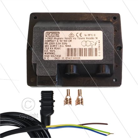 Zündtrafo FIDA Compact 8/10-100 - mit Kabel - Primair: 230V / 0,5A - Secundair: 2 x 4kV