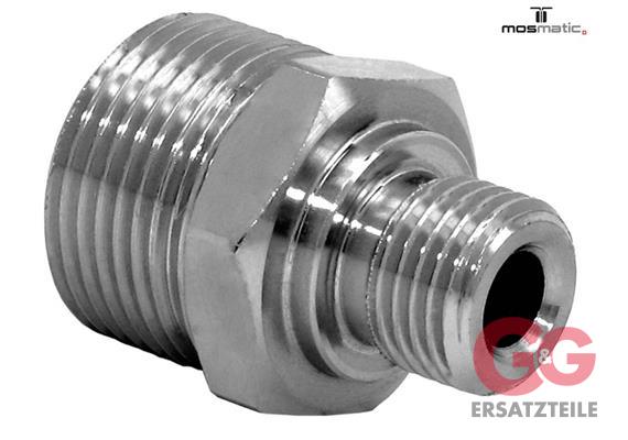 Adaptor, stainless steel VER-07 M18x1,5-M G1/4"M L=29 SW19