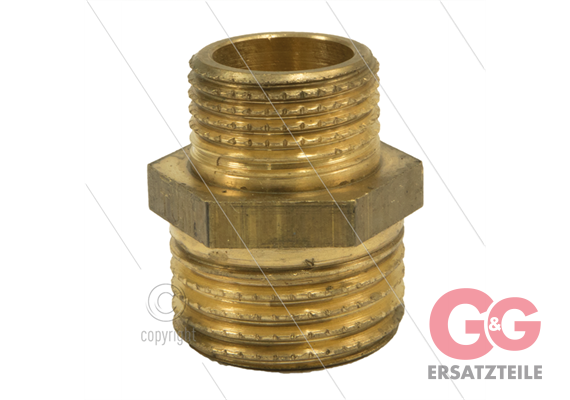 Doppelnippel reduziert - messing - 1/4" AG x 3/8" AG