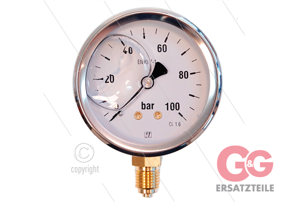 Manometer 0-100 Bar - 1/4" AG - Eingang unten - Ø63mm
