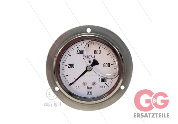 Manometer 0-1000 Bar - 1/4" AG - Eingang Hinten - Ø63mm - Paneleinbau