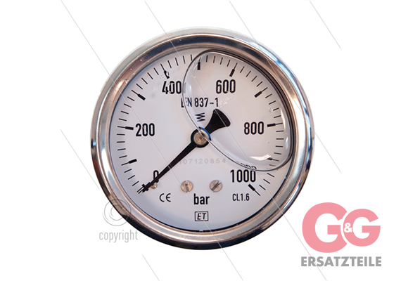 Manometer 0-1000 Bar - 1/4" AG - Eingang hinten - Ø63mm