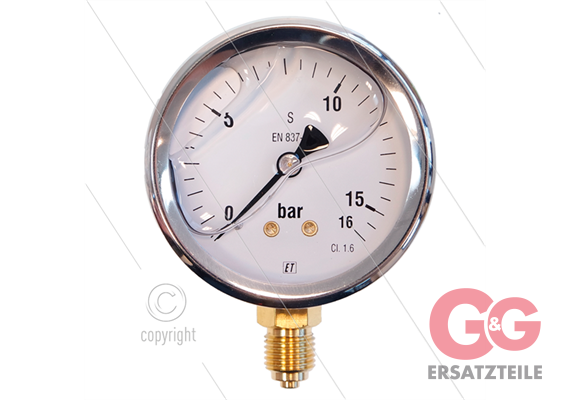 Manometer 0-16 Bar - 1/4" AG - Eingang unten - Ø63mm