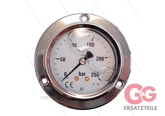 Manometer 0-250 Bar - 1/4" AG - Eingang hinten - Ø63mm - Paneleinbau