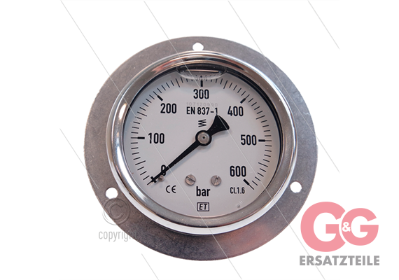 Manometer 0-600 Bar - 1/4" AG - Eingang hinten - Ø63mm - Paneleinbau