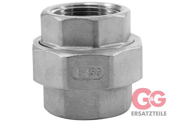 Verschraubung lösbar 1"IG : 1"IG Edelstahl Länge: 48,7 mm, Max. 150 °C