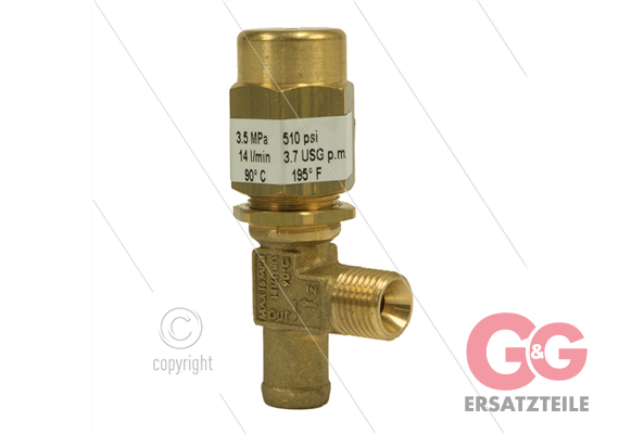 VS30 Sicherheitsventil - 30 Bar - 14 l/min - 60°C - Eingang: 1/4" AG - Bypass: 13mm Tülle