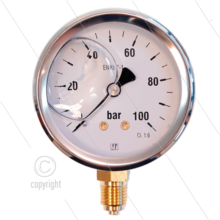 Manometer 0-100 Bar - 1/4" AG - Eingang unten - Ø63mm