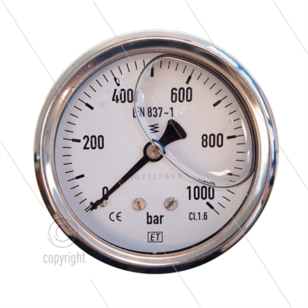 Manometer 0-1000 Bar - 1/4" AG - Eingang hinten - Ø63mm