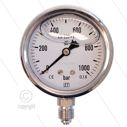 Manometer 0-1000 Bar - 1/4" AG - Eingang unten - Ø63mm