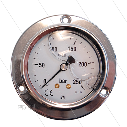 Manometer 0-250 Bar - 1/4" AG - Eingang hinten - Ø63mm - Paneleinbau