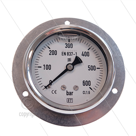 Manometer 0-600 Bar - 1/4" AG - Eingang hinten - Ø63mm - Paneleinbau