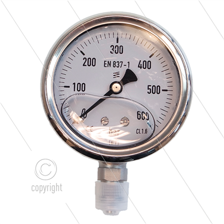 Manometer 0-600 Bar - 1/4" AG - Eingang unten - Ø63mm