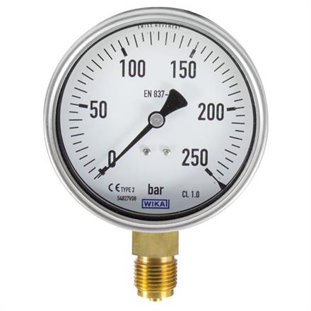 Manometer 100 mm 0-250 bar 1/2"AG Edelstahl WIKA Anschluß unten
