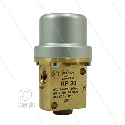 RP30/160 pneum. Druckventil - 160 Bar - 30 l/min - max 90°C - 2 x 1/4" IG
