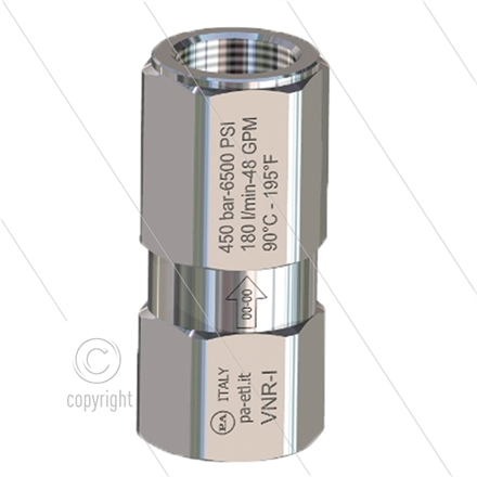 VNR-I - Rückschlagventil - Edelstahl 400 Bar - 80 l/min - max 90°C - 2 x 1/2" IG