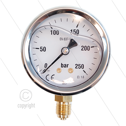 Manometer 0-250 Bar - 1/4" AG - Eingang unten - Ø63mm
