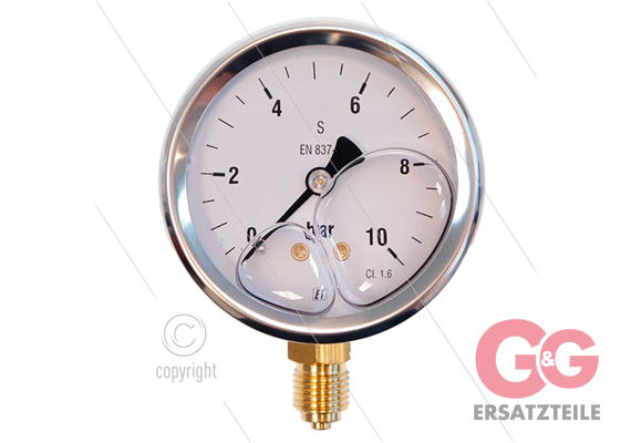 Manometer 0-10 Bar - 1/4" AG - Eingang unten - Ø63mm