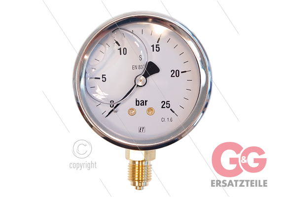 Manometer 0-25 Bar - 1/4" AG - Eingang unten - Ø63mm