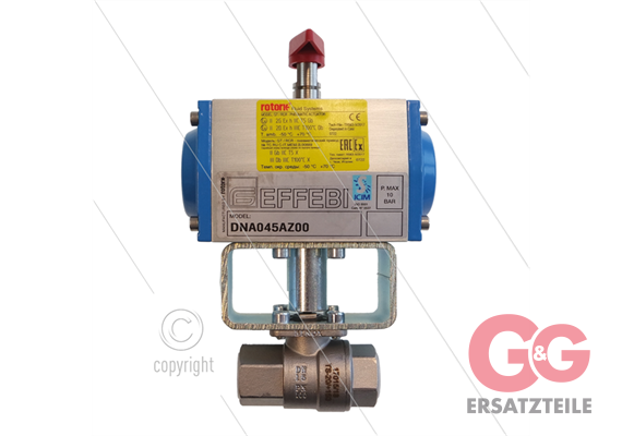 Pneum. kugelhahn RVS316 - 1/2" met doppelwirkende actuator