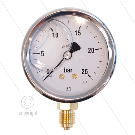 Manometer 0-25 Bar - 1/4" AG - Eingang unten - Ø63mm