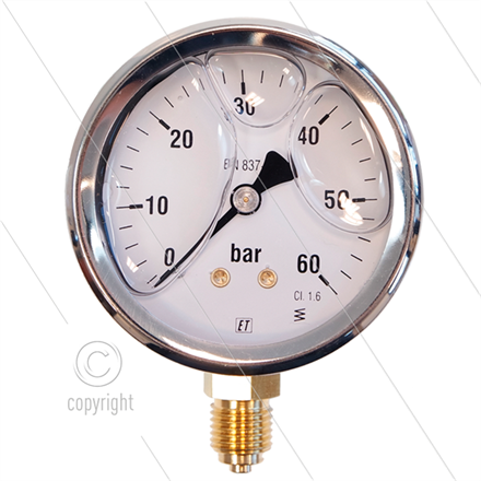 Manometer 0-60 Bar - 1/4" AG - Eingang unten - Ø63mm